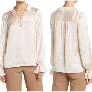 Paige Resa Satin Pale Pink Blouse Size L MSRP 179.00